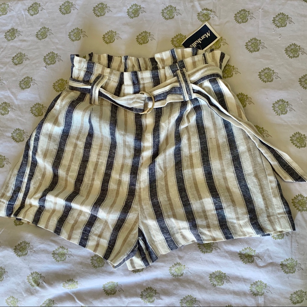 Striped Linen Paper Bag Shorts